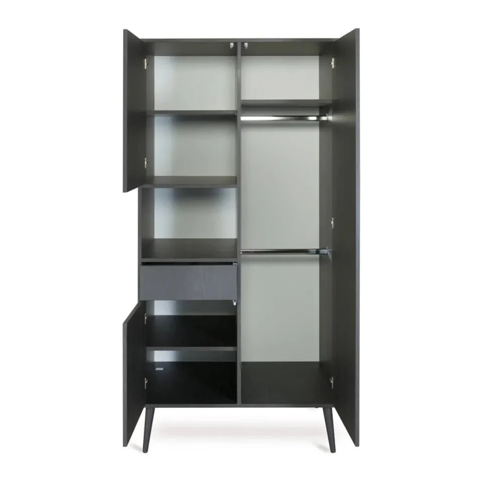 Armoire enfant effet ébène 3 portes avec tiroir et tringle