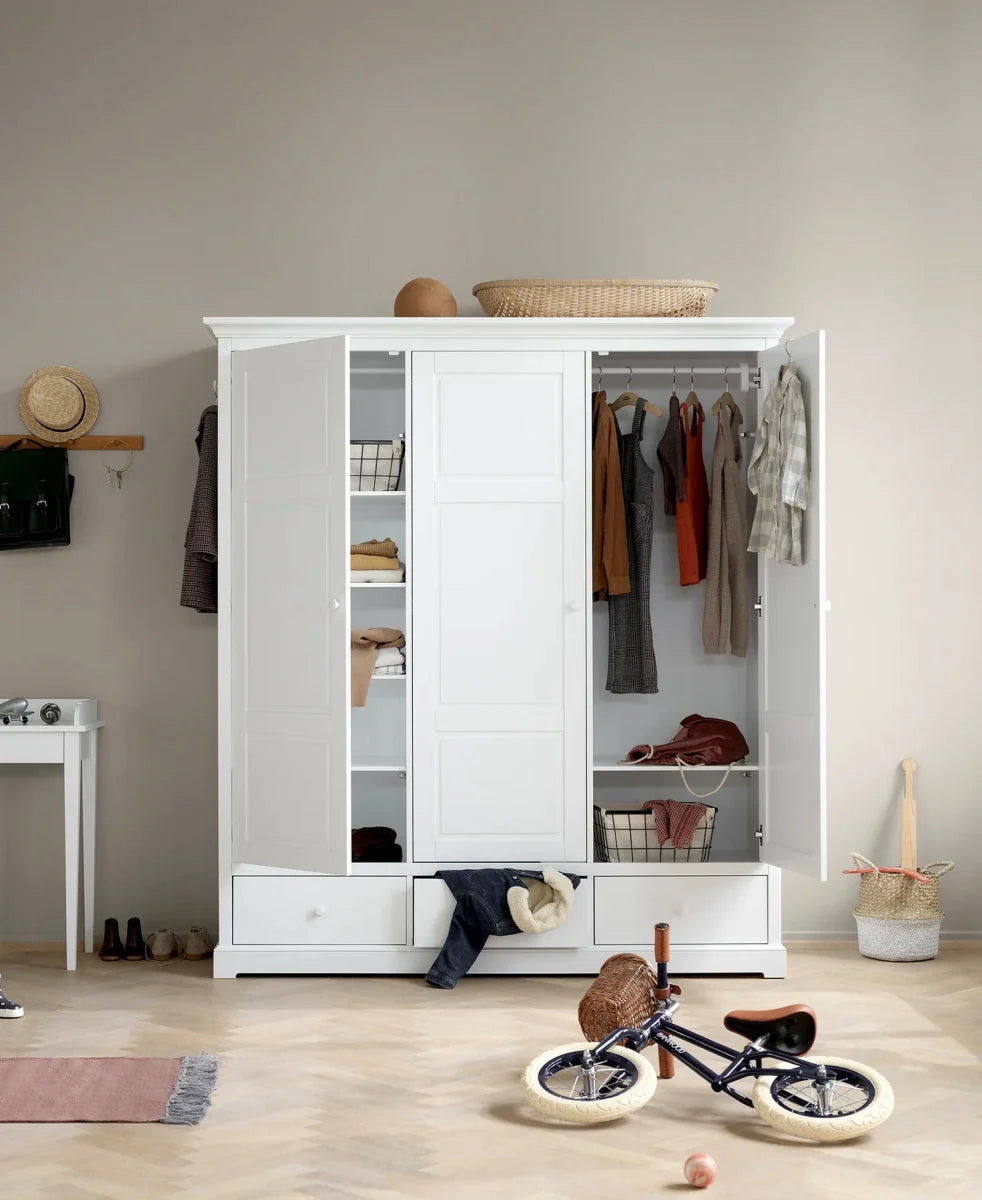 Armoire 3 portes avec penderie, tiroirs et étagères ajustables