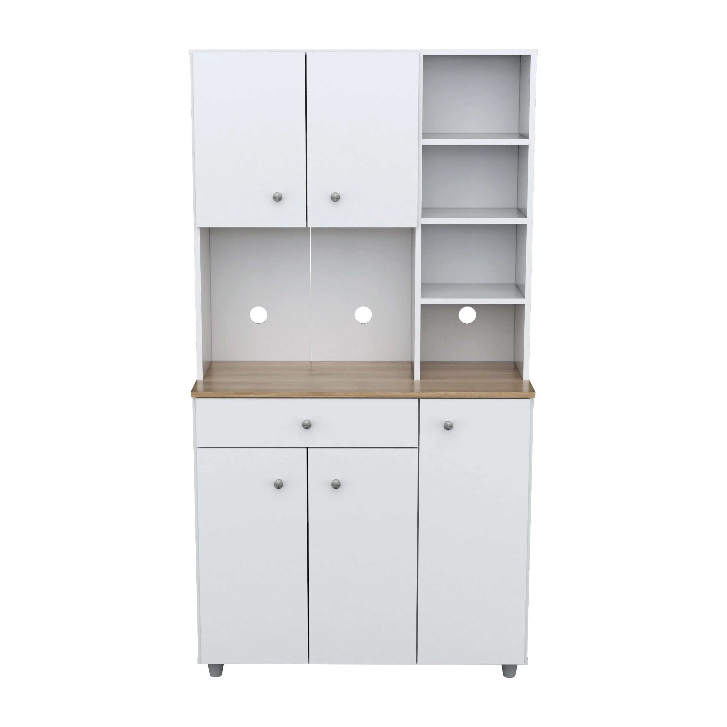 Inval 10-Shelf Kitchen Microwave Storage Cabinet (35 x 66 x 16), White/Maple