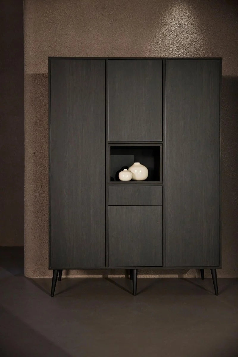 Armoire enfant effet ébène 3 portes avec tiroir et tringle