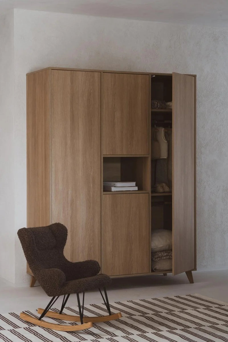Grande armoire enfant frêne miel 4 portes avec rangement modulable