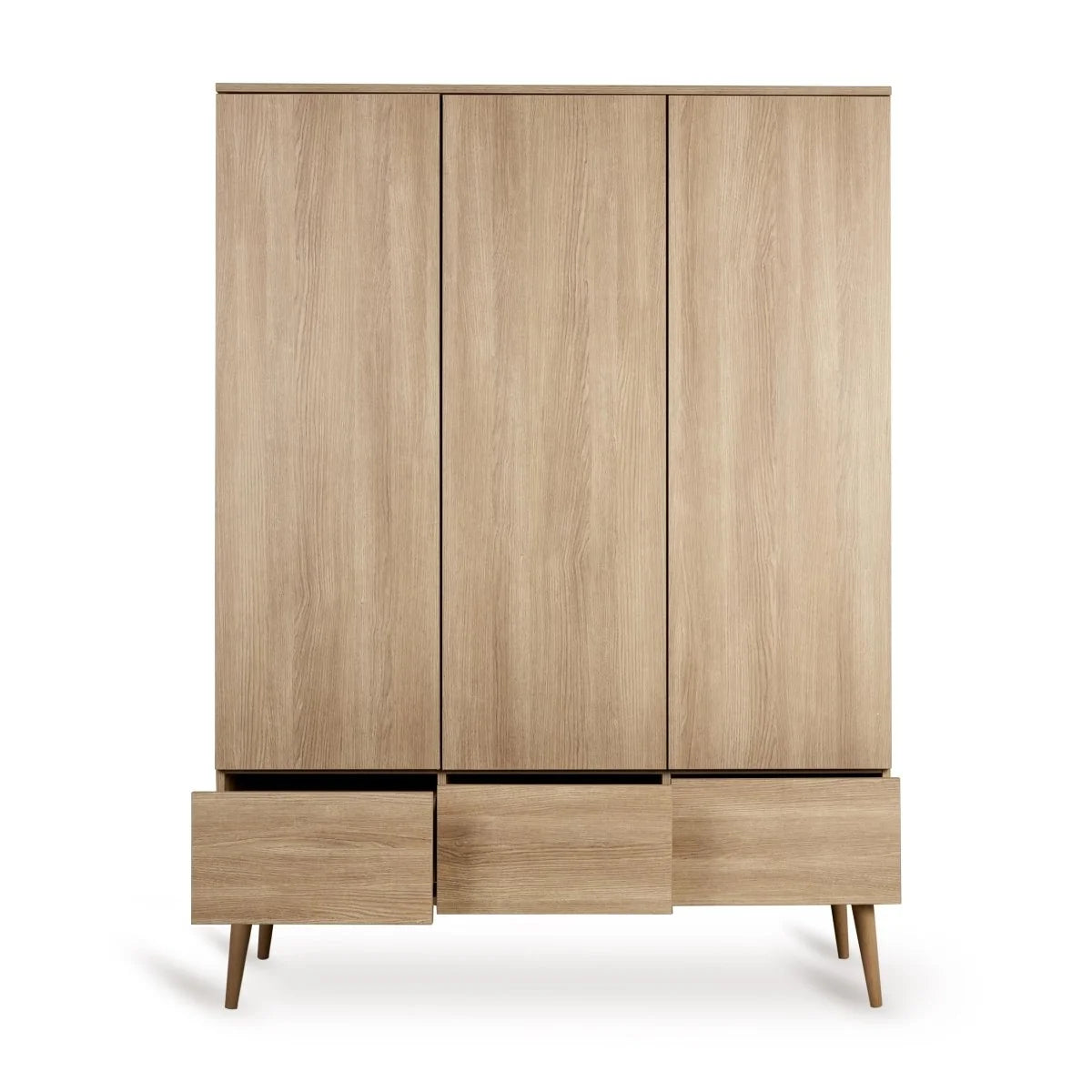 Grande armoire enfant frêne miel 3 portes avec tiroirs et penderies