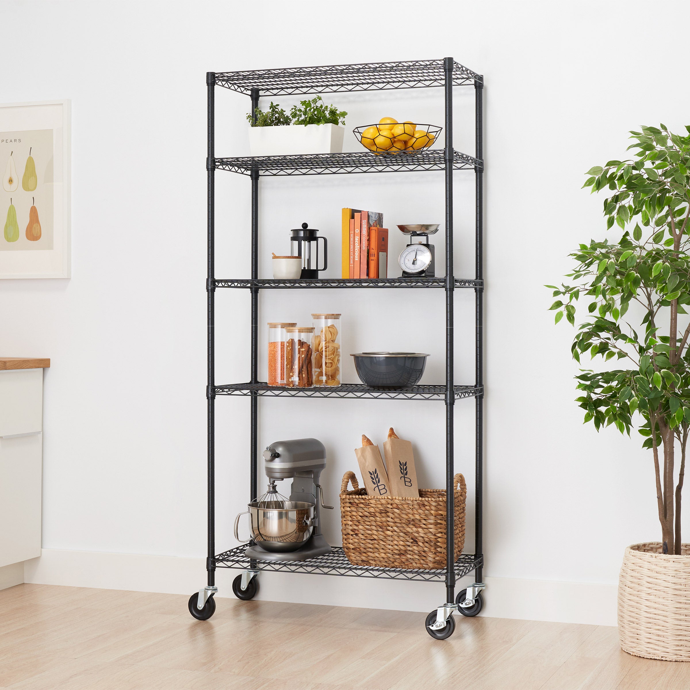 TRINITY 5-tier Wire Shelving Rack, 36' x 18' x 72', Includes Wheels