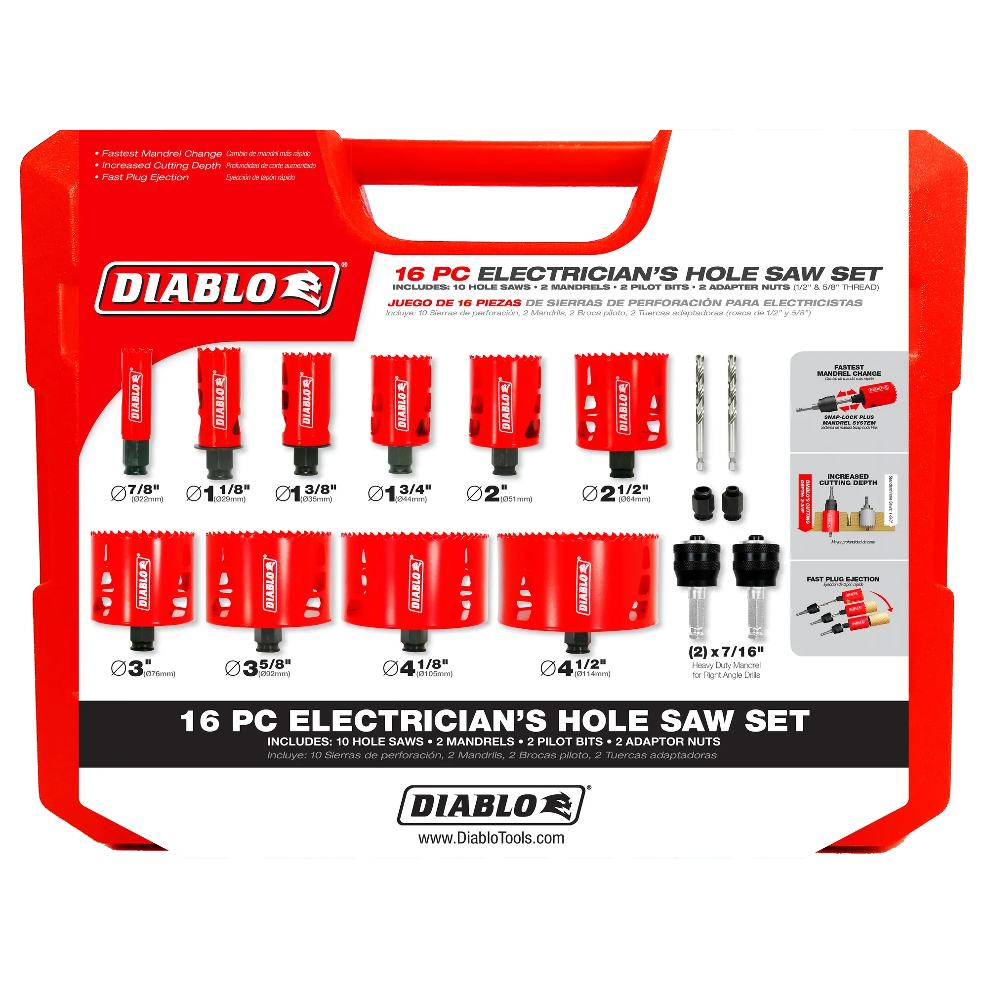 Kit de scies cloches bimétalliques 16 pièces avec mandrins et forets pilotes