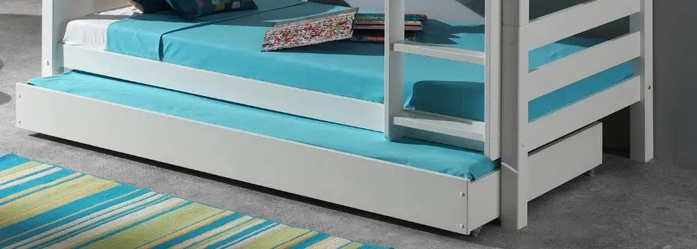 Lit superposé enfant blanc 90x200 cm SCOTT en pin massif avec sommier inclus