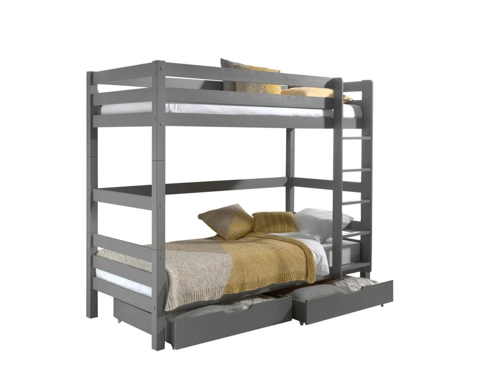 Lit superposé enfant gris 90x200 cm hauteur 182 cm en pin massif avec sommier