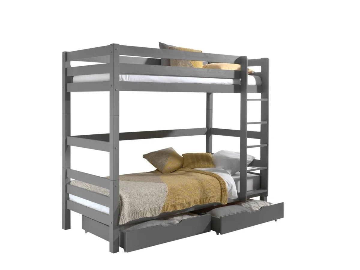Lit superposé enfant gris 90x200 cm hauteur 182 cm en pin massif avec sommier