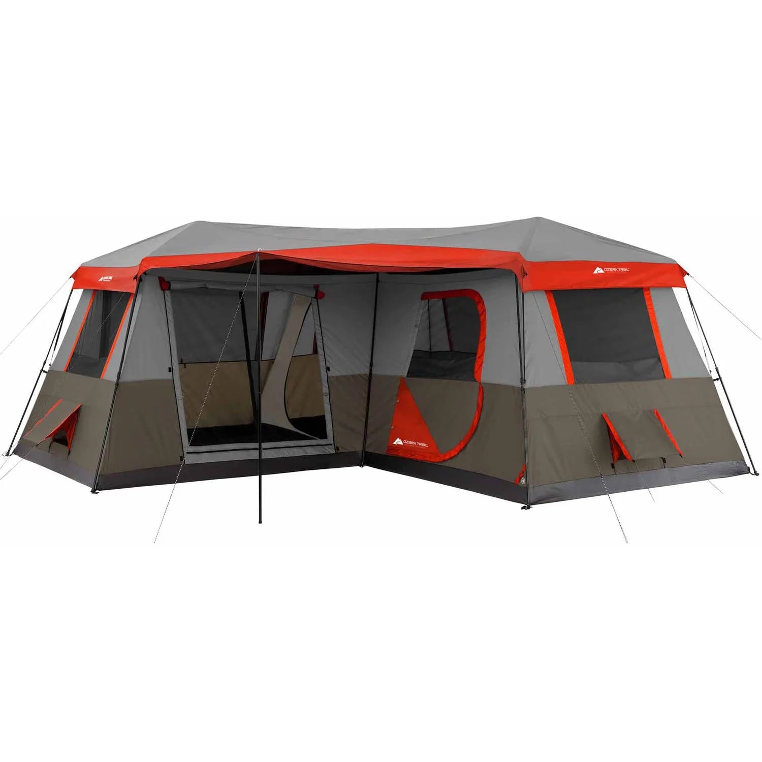 12-Person Instant Cabin Tent 16 x 16 ft - 3 Room Family Camping Tent with Rainfly, 7 Windows & AC Vent