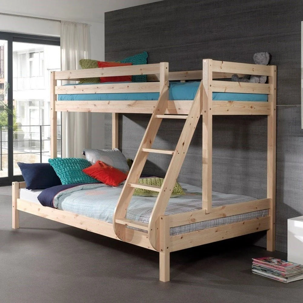Lit superposé familial PINO 140x200 cm et 90x200 cm en pin massif avec sommier
