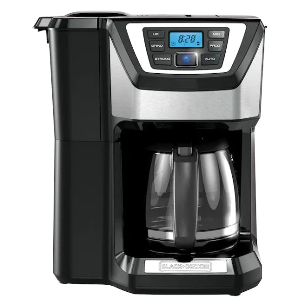 12-Cup Programmable Coffee Maker with Built-In Grinder, Stainless Steel Drip Coffee Machine with Auto Brew