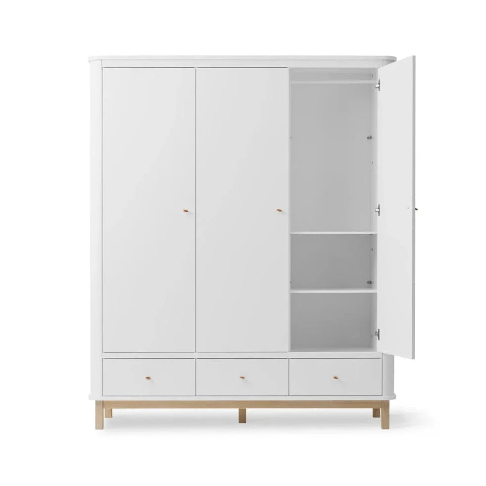 Armoire 3 portes avec penderie, tiroirs et étagères modulables