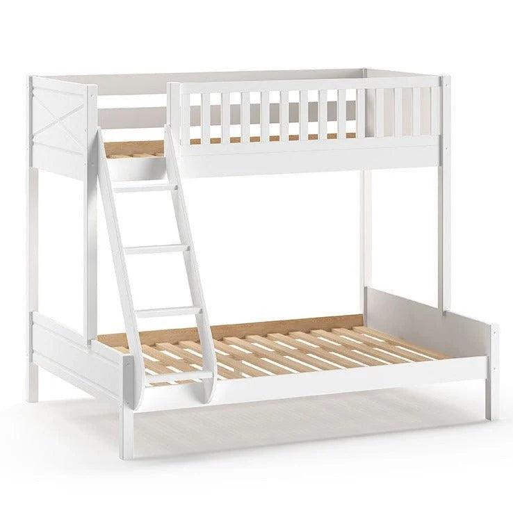 Lit superposé enfant blanc 3 places avec deux tiroirs de rangement