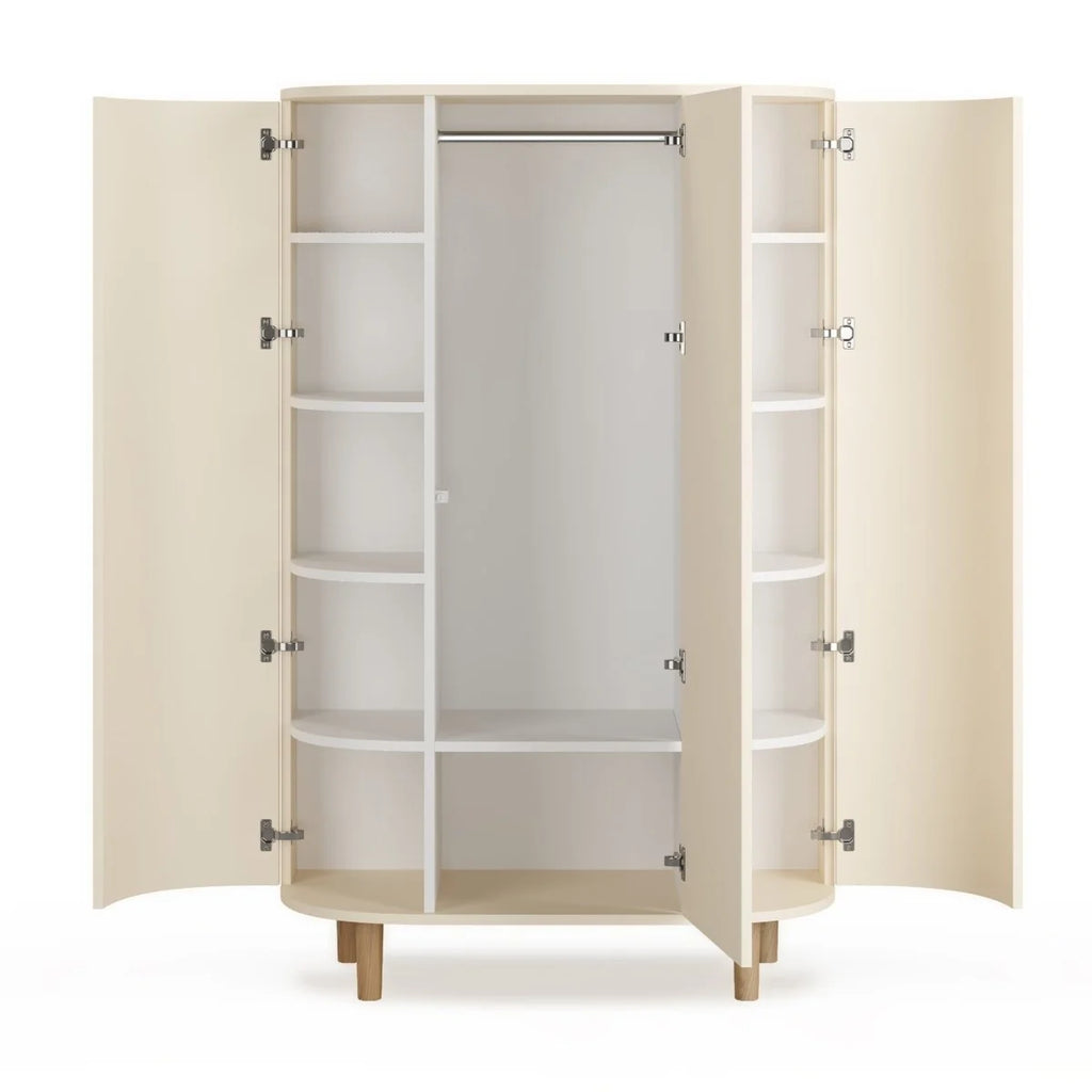 Grande armoire enfant crème avec 12 étagères et penderie