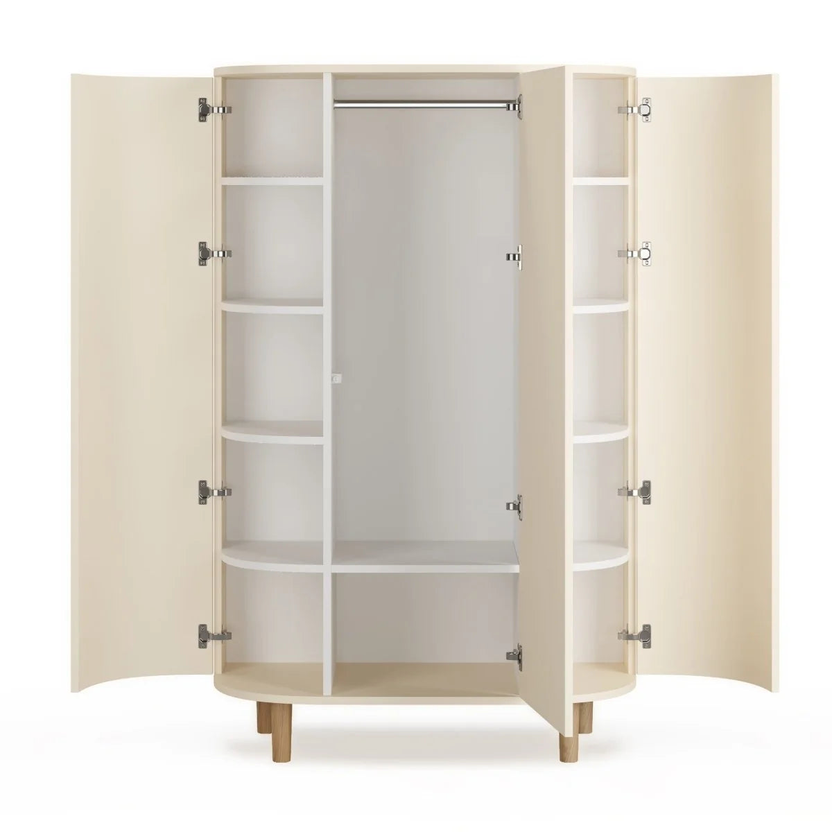 Grande armoire enfant crème avec 12 étagères et penderie