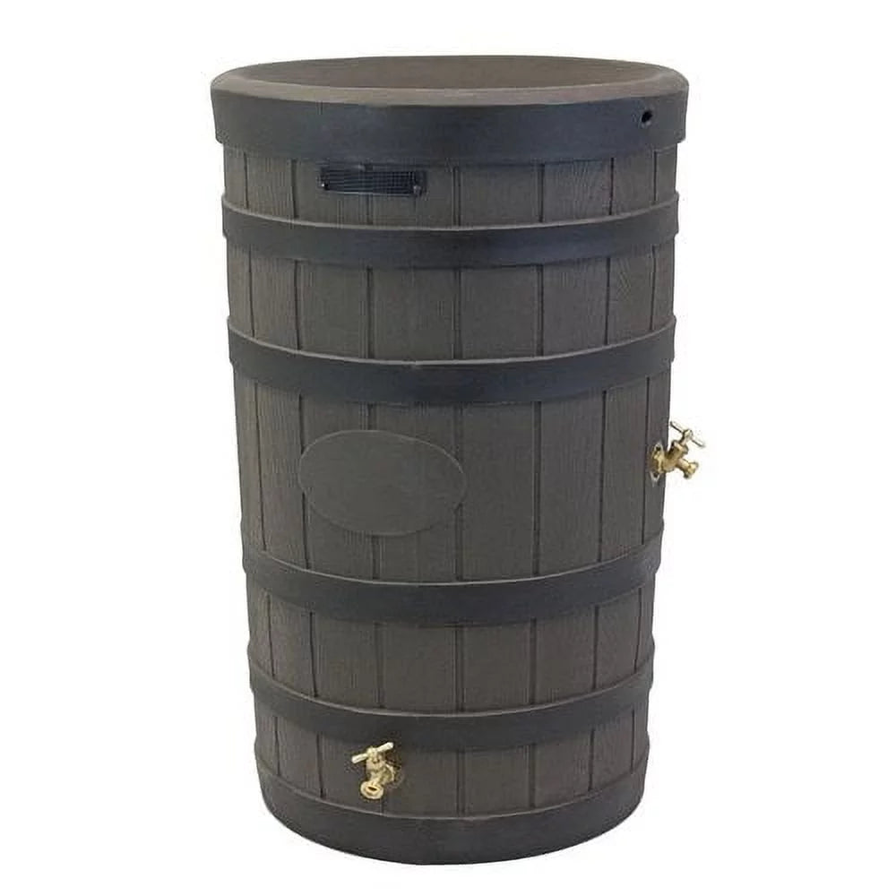 50 Gallon Rain Barrel - Decorative Stone Texture Rainwater Collection Barrel with Brass Spigots