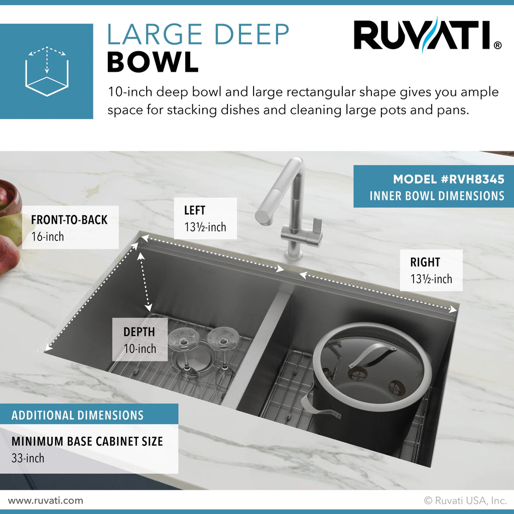Ruvati RVH8345 Stainless Steel 33" x 10" x 19" Rectangular Undermount Sink