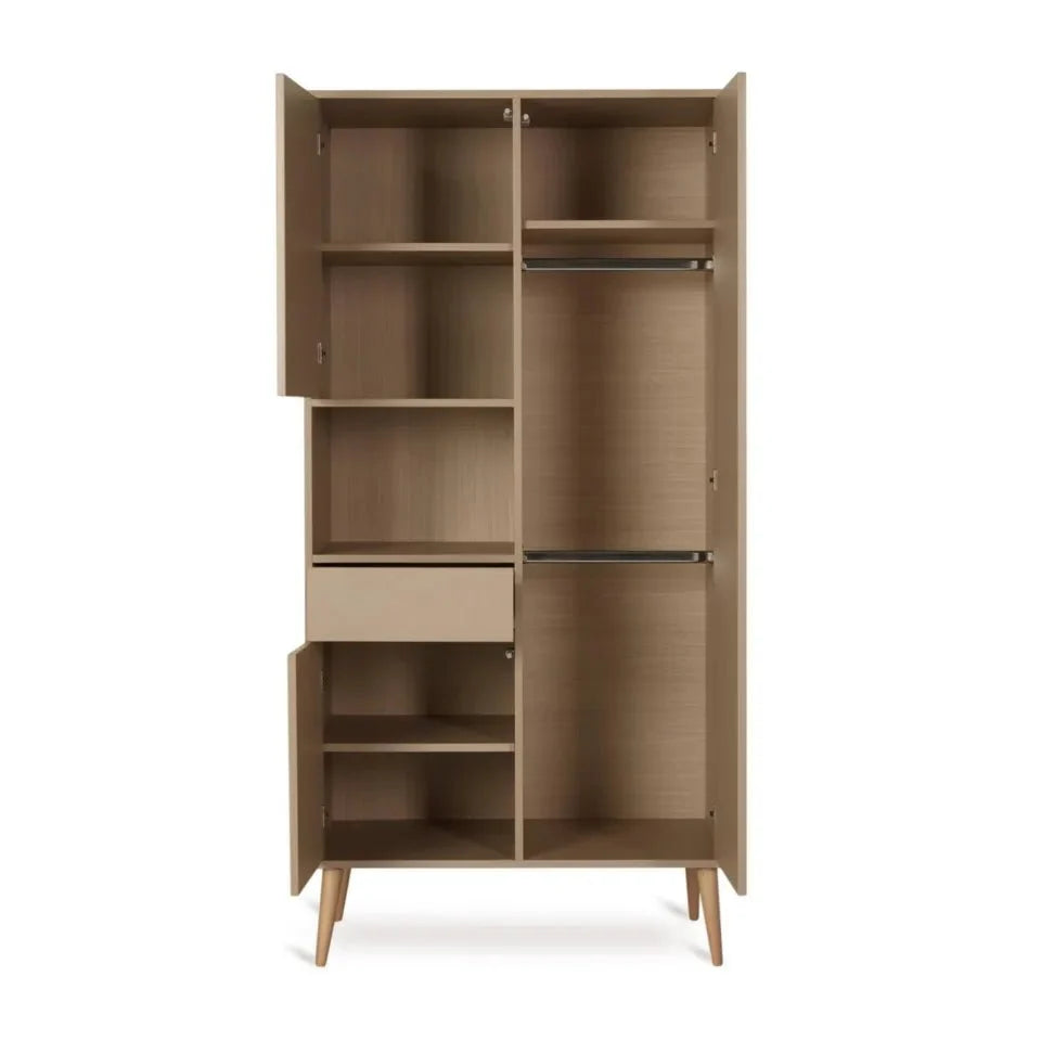 Armoire enfant beige latte 3 portes avec tiroir et penderie