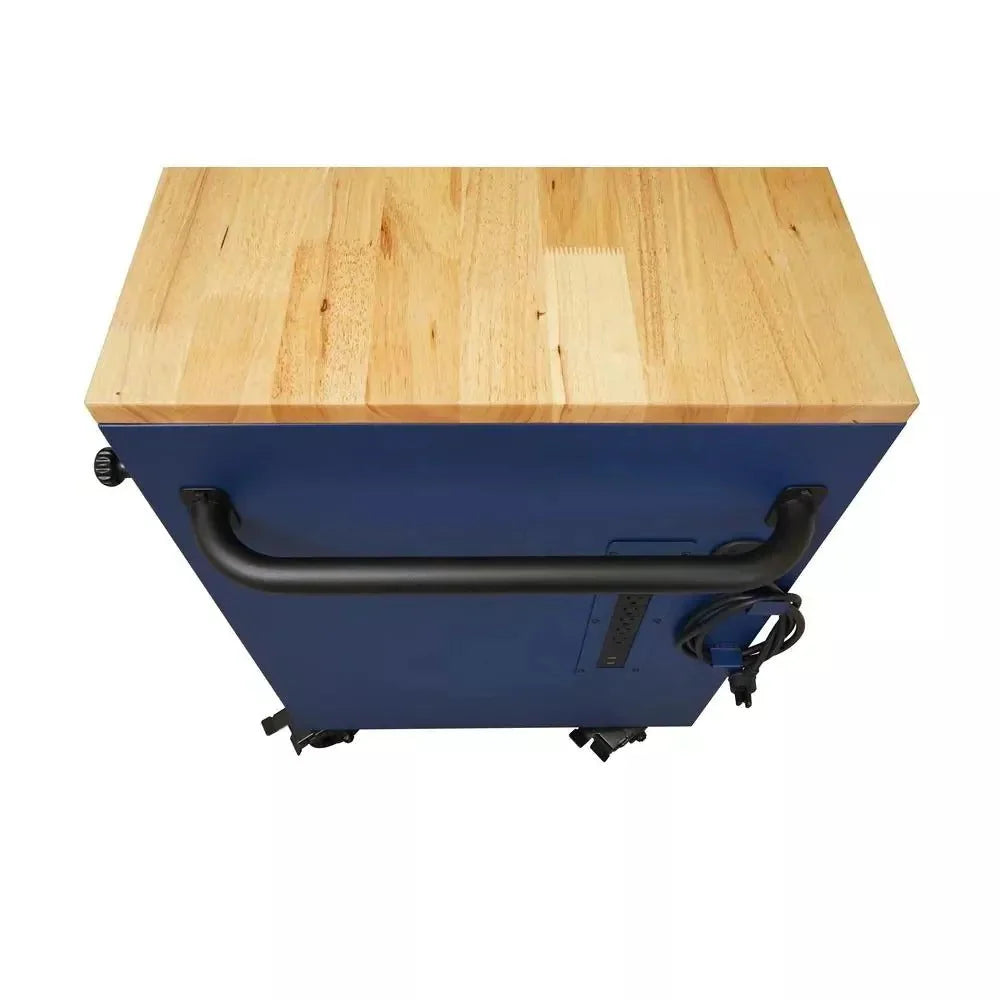 52-Inch 9-Drawer Mobile Workbench with Adjustable Height Wood Top, Heavy Duty Rolling Tool Cabinet