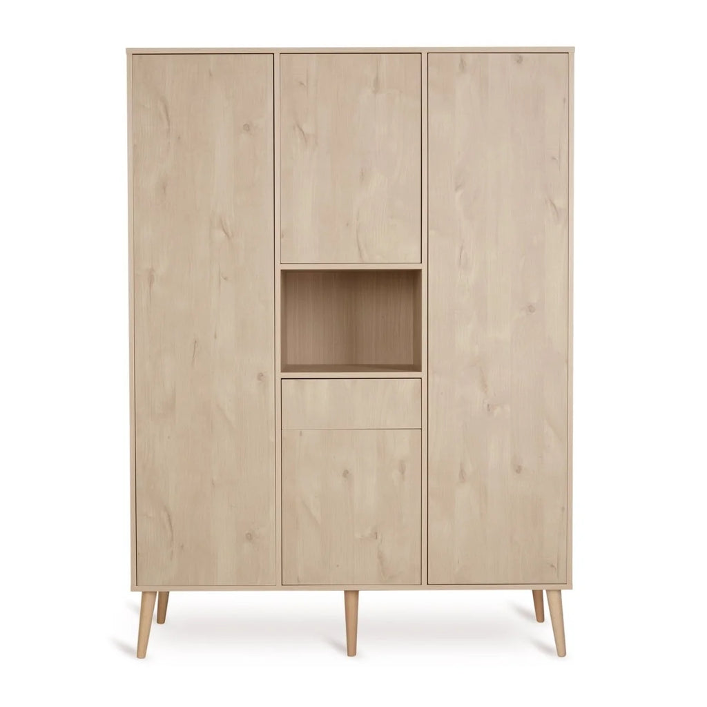 Armoire enfant chêne naturel 4 portes avec 7 étagères et 4 penderies