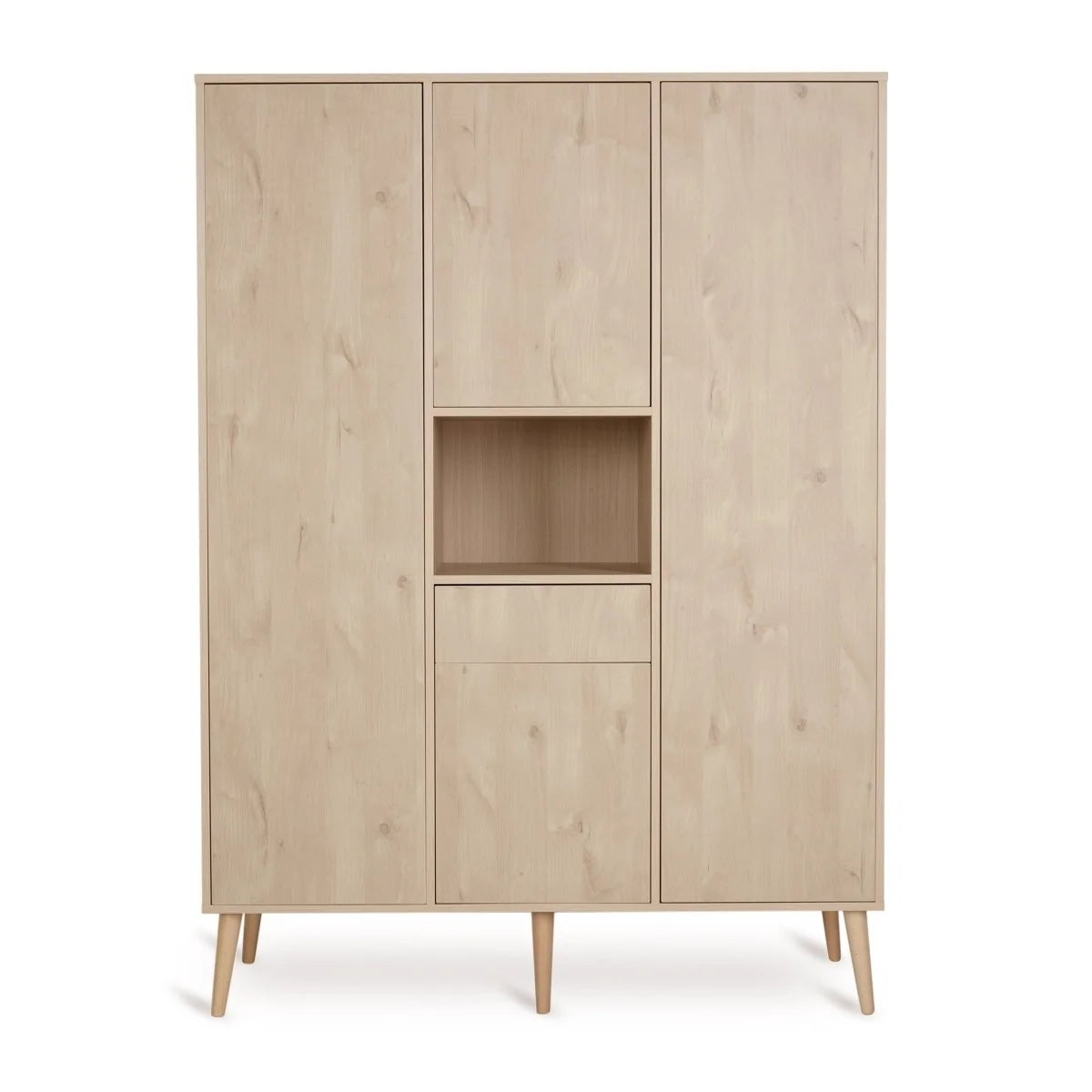 Armoire enfant chêne naturel 4 portes avec 7 étagères et 4 penderies