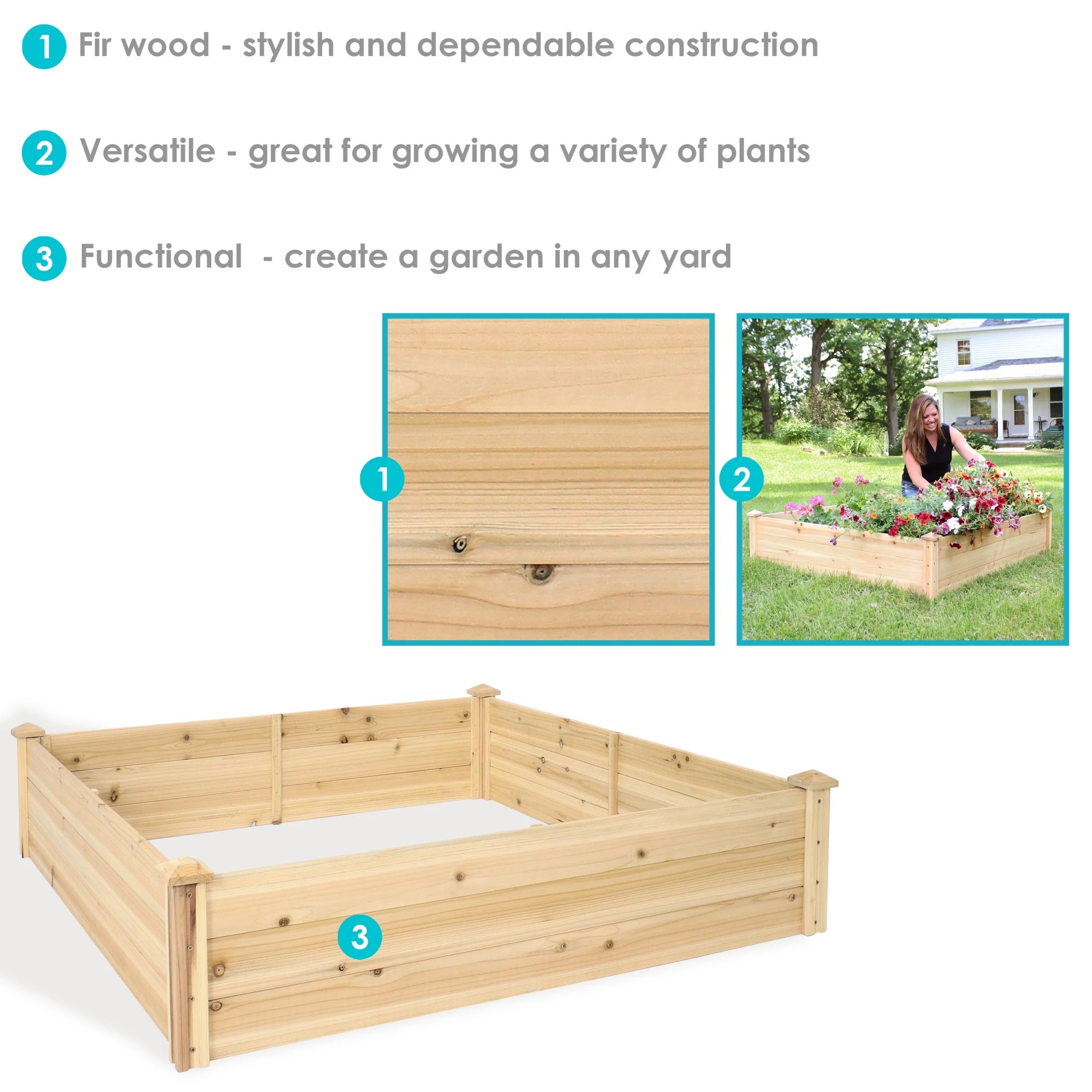 Sunnydaze 24" x 48.25" x 12.25" Rectangular Natural Wooden Outdoor Raised Garden Bed