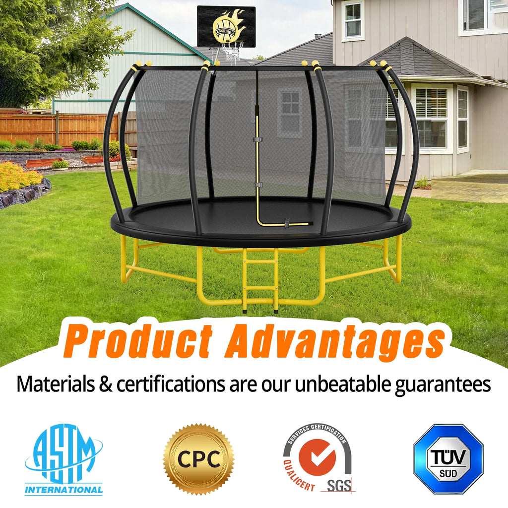 JAMPOOCA Pumpkin Trampoline with Enclosure for Kids and Adults, Black/Yellow, 63.78" x 17.72" x 8.66"