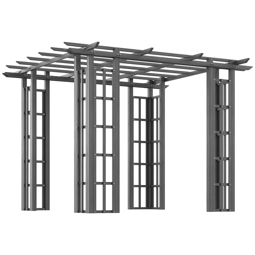 Outsunny 9' x 9' x 7' Dark Grey Vinyl Pergola, Flat Top, Adjustable Canopy