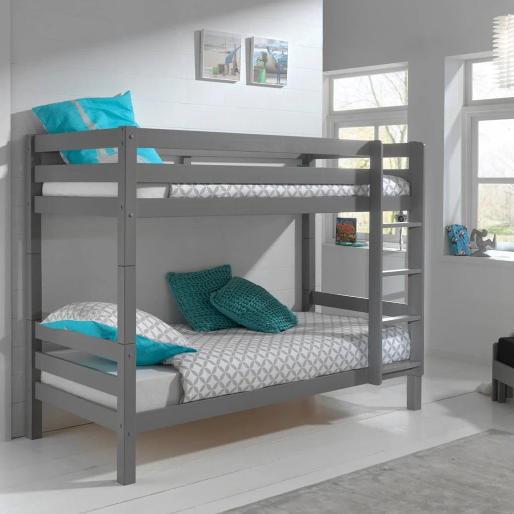 Lit superposé enfant gris 90x200 cm hauteur 160 cm en pin massif avec sommier