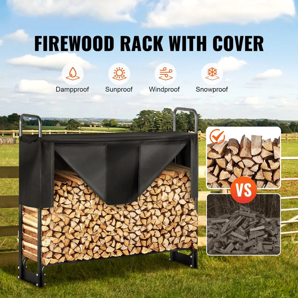 BENTISM 4.3ft Outdoor Firewood Rack with Cover Firewood Holder 52" x 14.2" x 46.1"