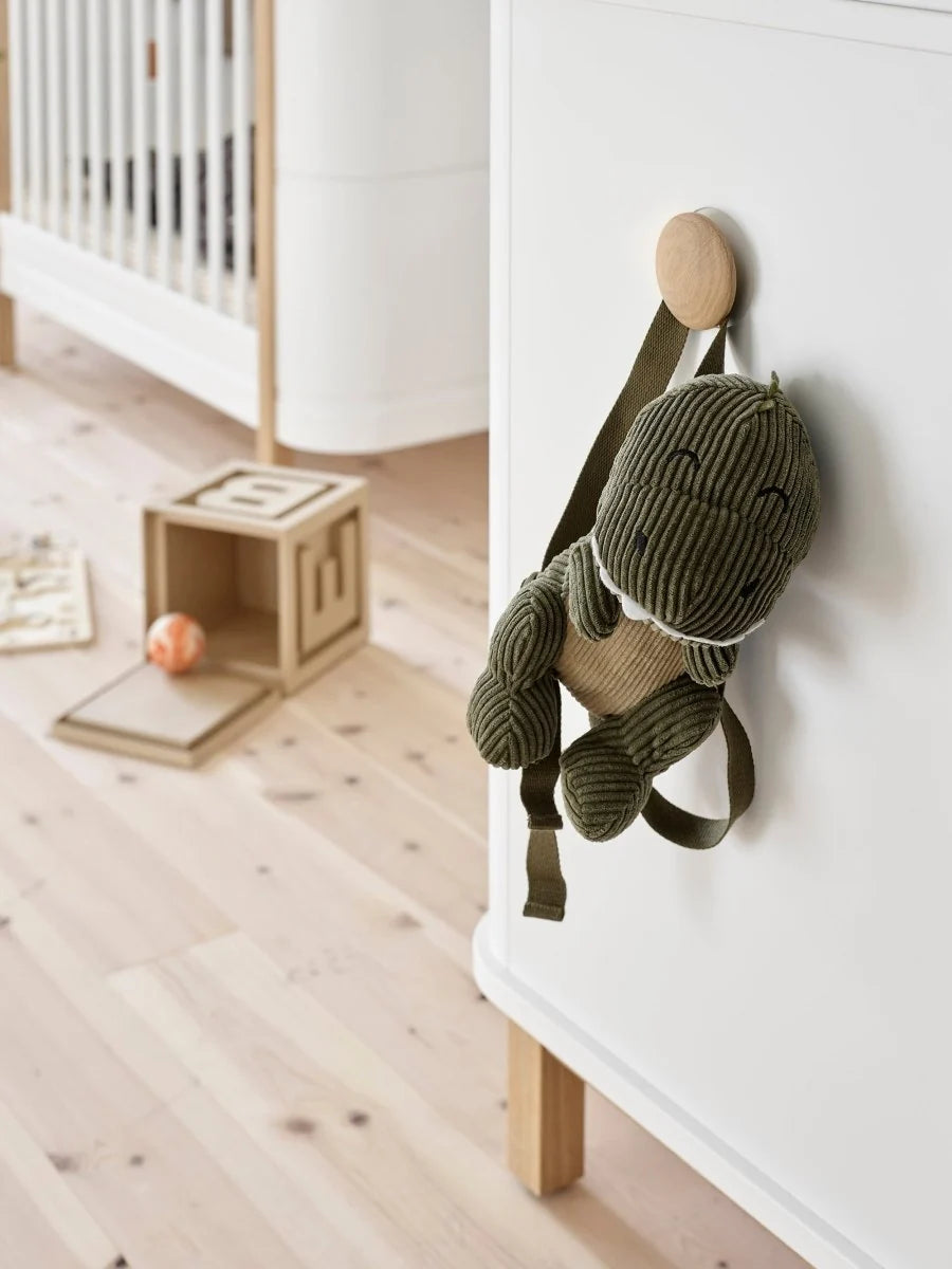 Armoire blanc et chêne 3 portes avec étagères et patères rétractables