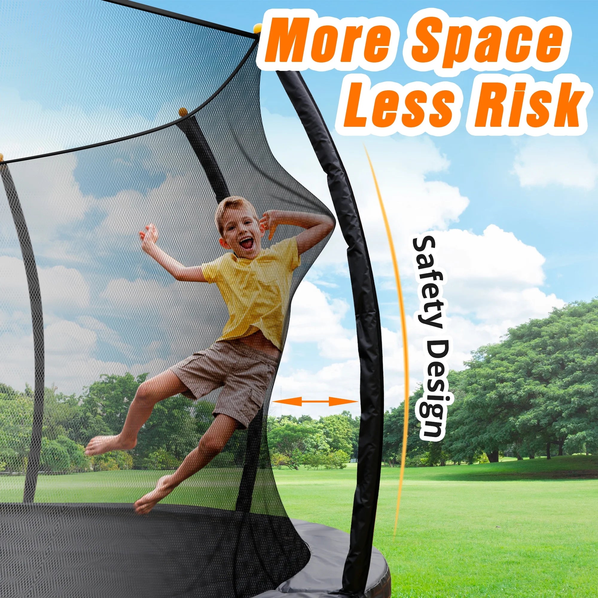 JAMPOOCA Pumpkin Trampoline with Enclosure for Kids and Adults, Black/Yellow, 63.78" x 17.72" x 8.66"