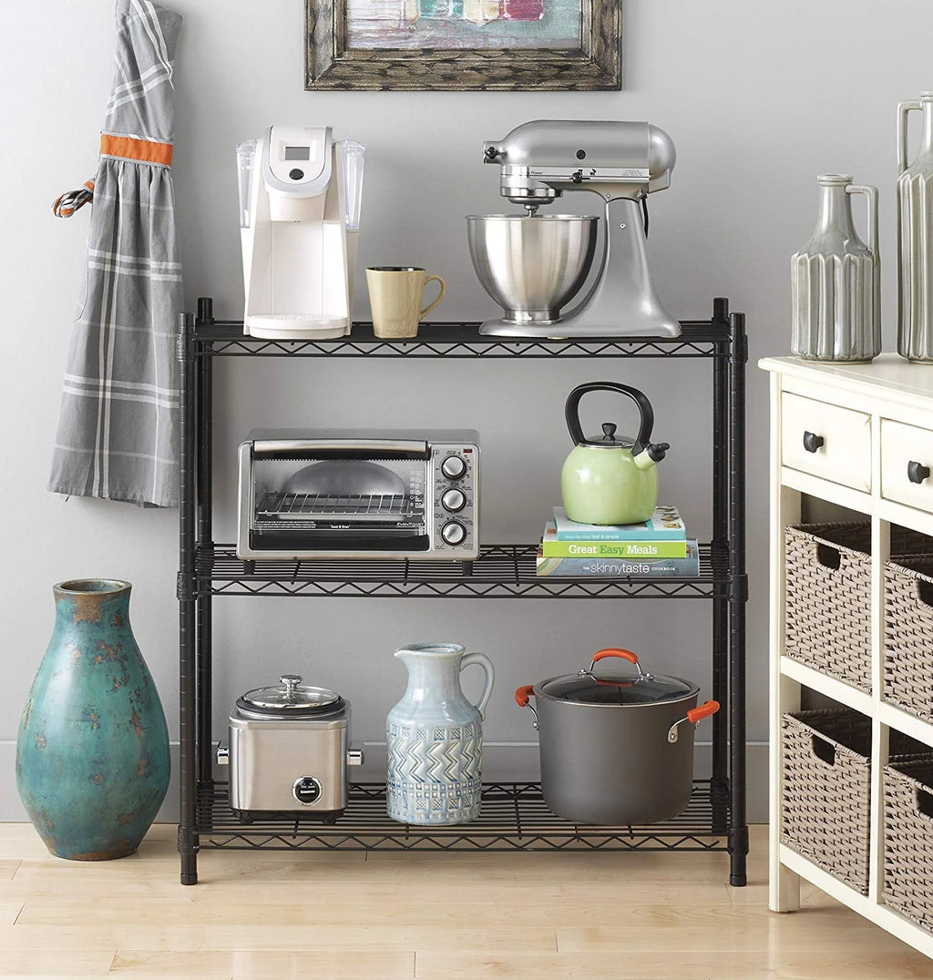 Winado 23'' x 13'' x 31'' Microwave Bakers Storage Wire Rack with 3-Shelf, Black