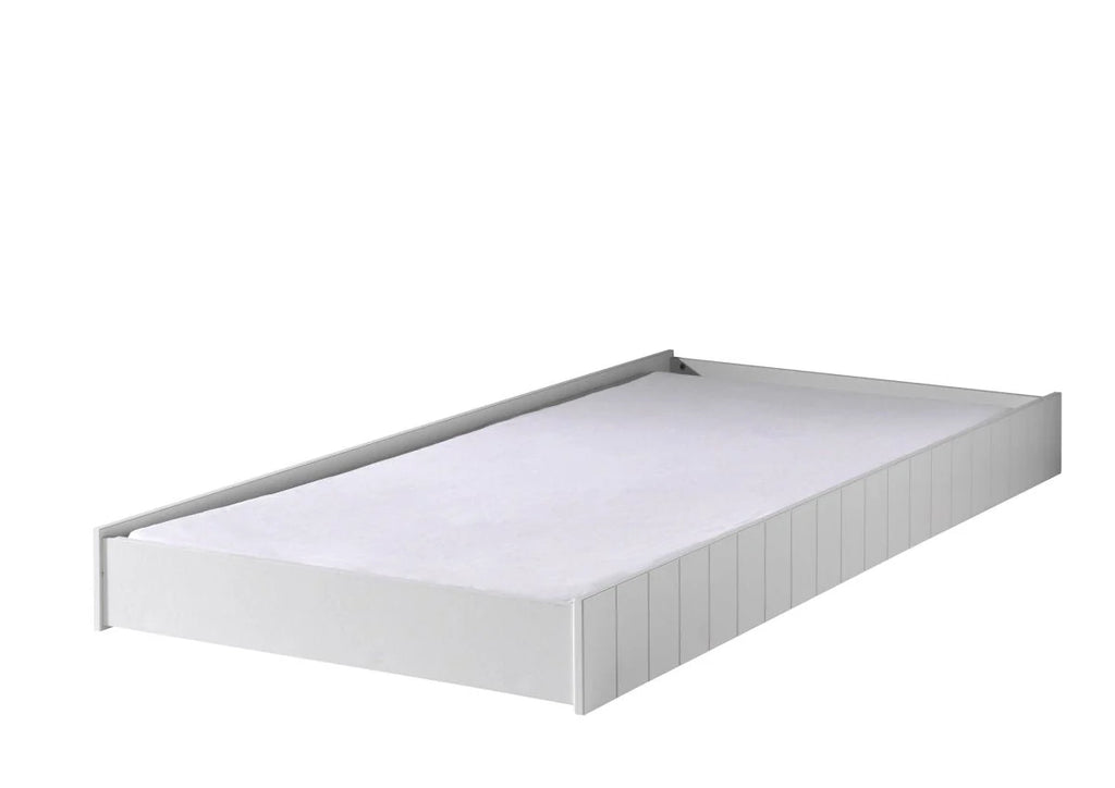 Lit superposé enfant blanc 90x200 cm en MDF et pin massif avec sommier inclus