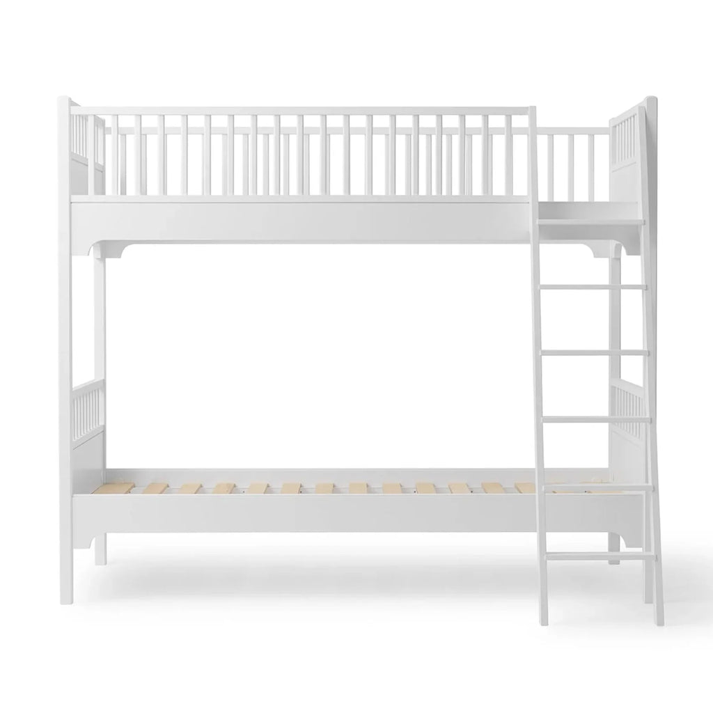 Lit superposé enfant 90x200 cm en bouleau massif avec échelle inclinée