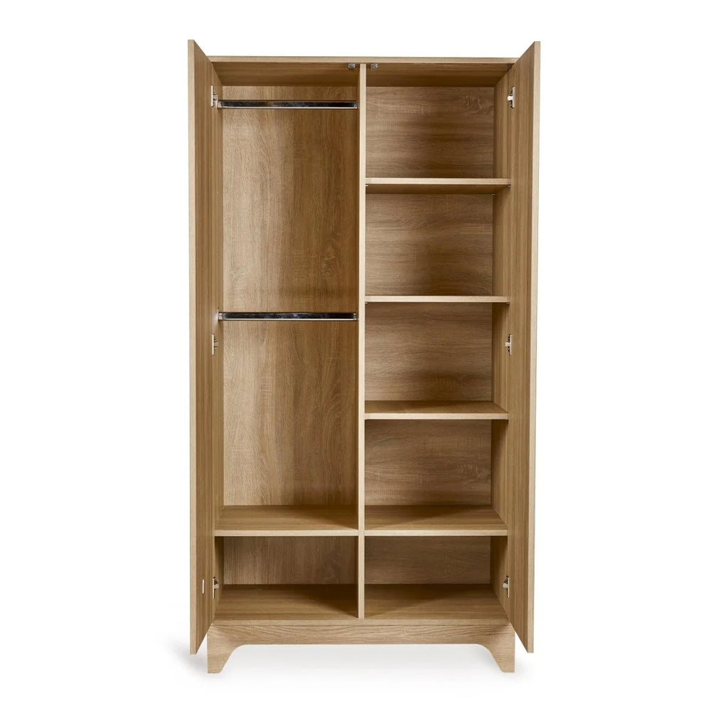 Armoire enfant frêne miel 2 portes avec penderies et étagères réglables
