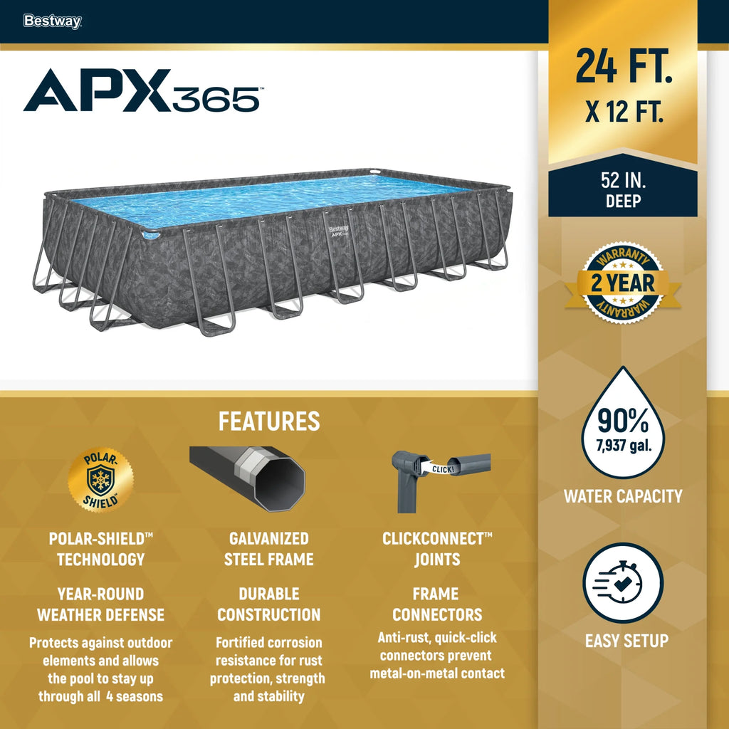 Bestway APX 365 31'4" x 16' x 52" Rectangular Above Ground Swimming Pool