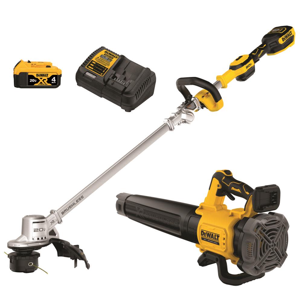 Brushless 14-Inch Cordless String Trimmer & Blower Combo Kit - Folding Trimmer with Battery and Charger