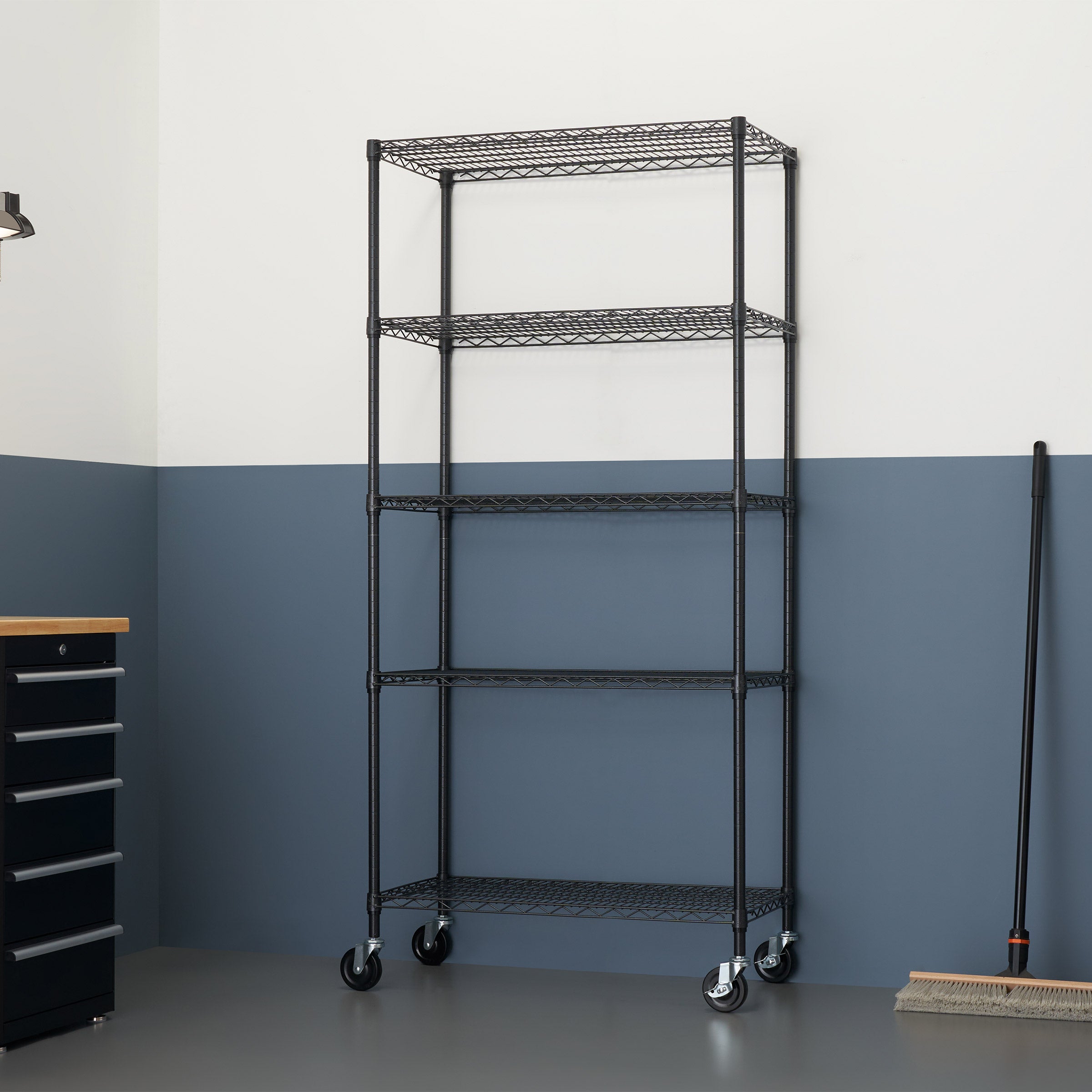 TRINITY 5-tier Wire Shelving Rack, 36' x 18' x 72', Includes Wheels