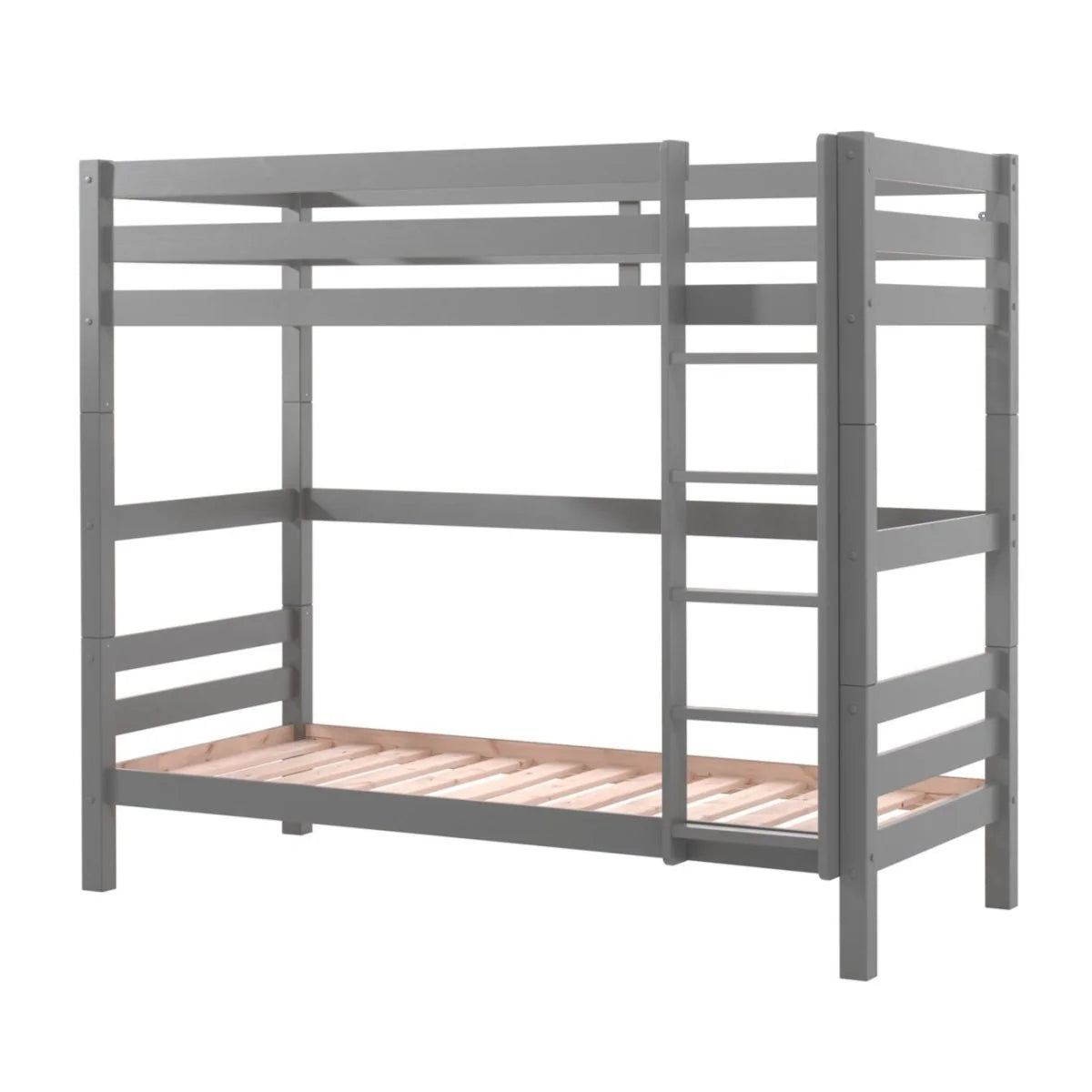 Lit superposé enfant gris 90x200 cm hauteur 182 cm en pin massif avec sommier