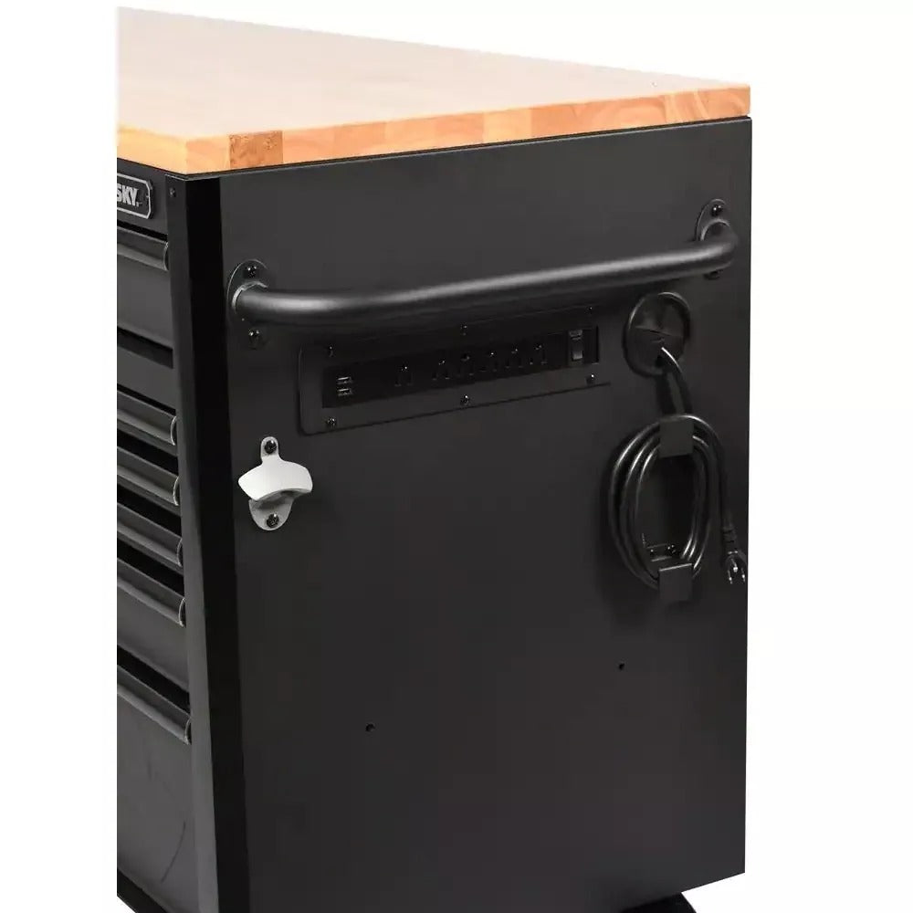 61 Inch 15 Drawer Mobile Workbench - Heavy Duty Steel Tool Cabinet with Wood Top and Power Strip