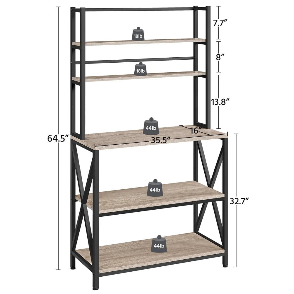 Easyfashion 16"W x 35.5"D x 64.5"H 5-Shelf Freestanding Shelves, Gray