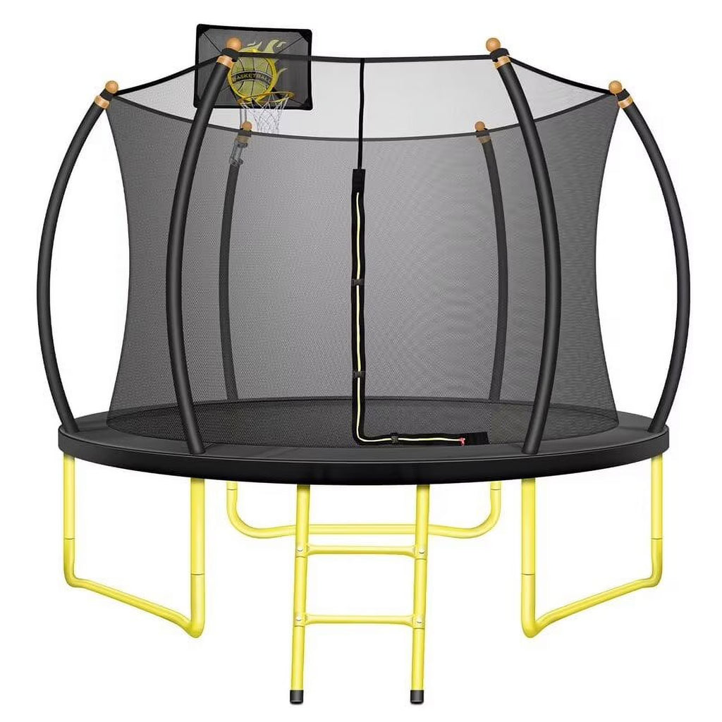 JAMPOOCA Pumpkin Trampoline with Enclosure for Kids and Adults, Black/Yellow, 63.78" x 17.72" x 8.66"