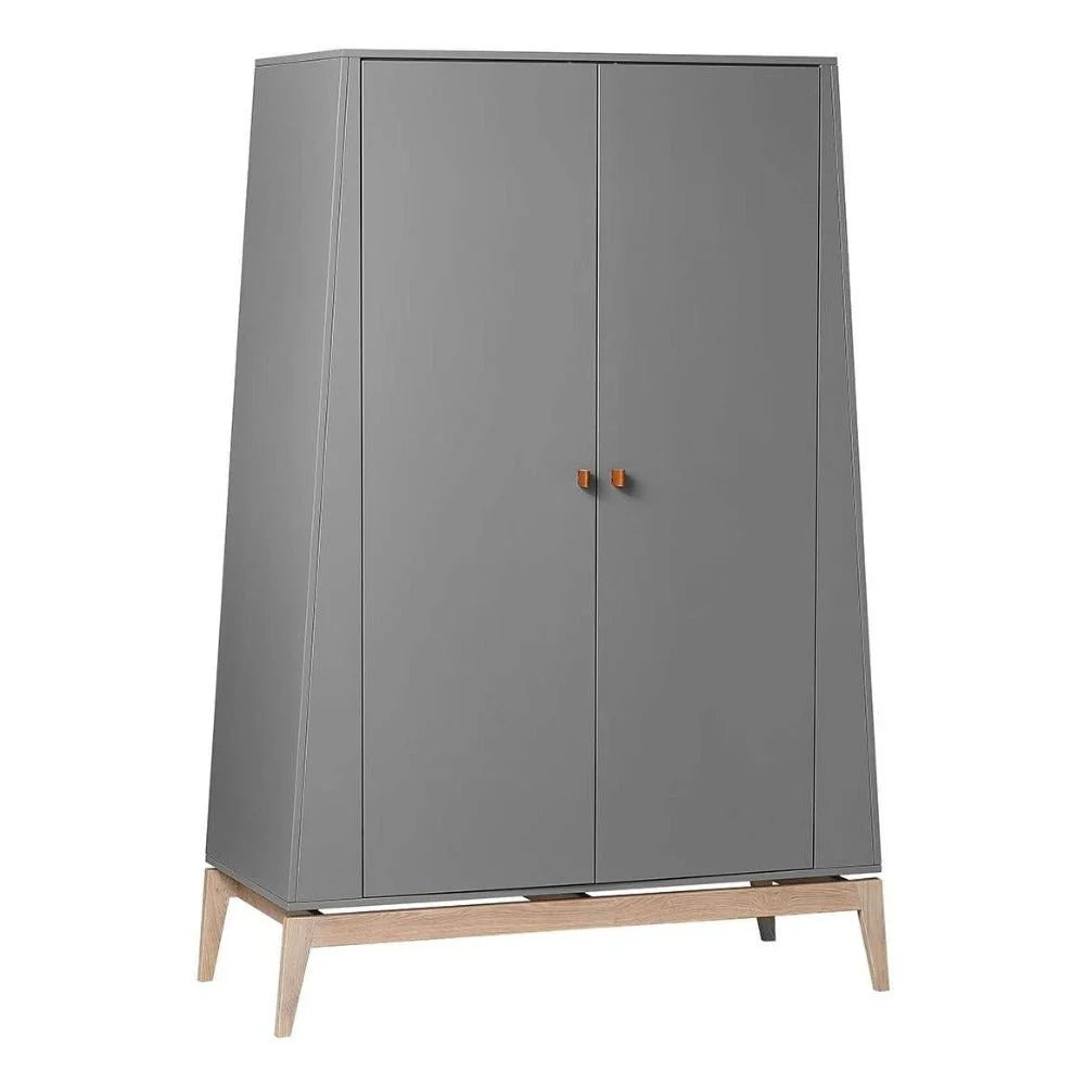 Armoire enfant grise avec penderie et étagères réglables