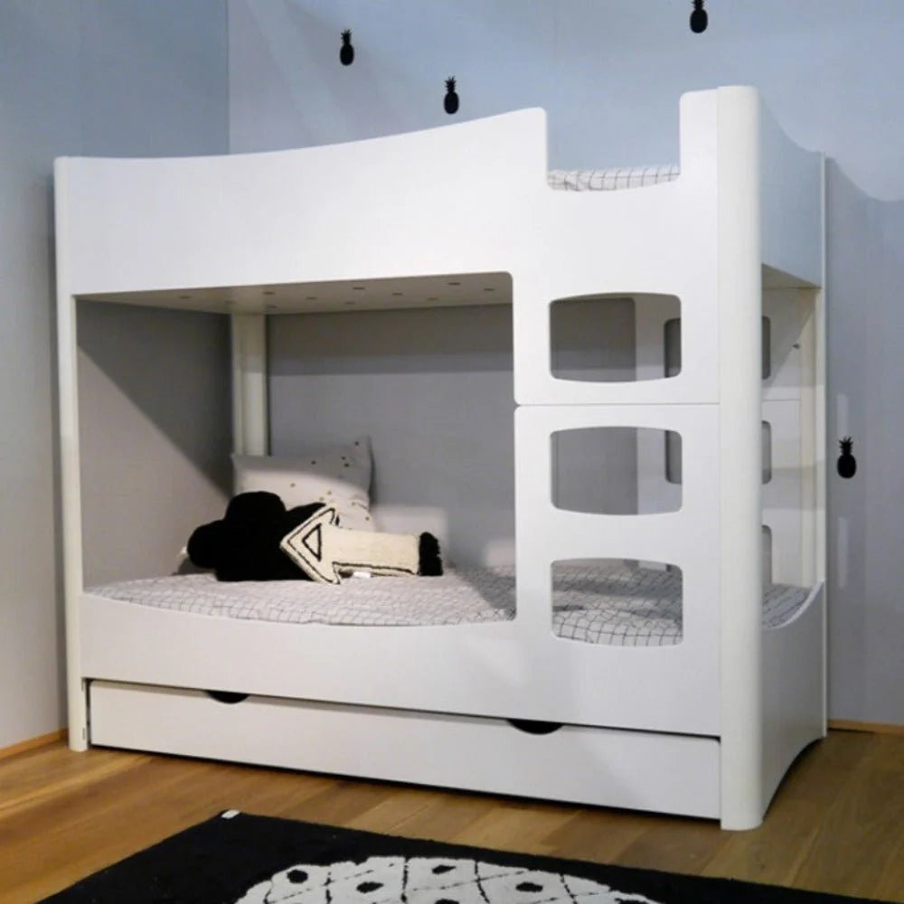 Lit superposé enfant 90x190 cm bouleau et aluminium avec échelle réversible