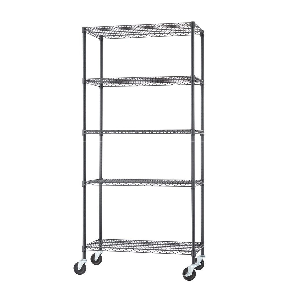 TRINITY 5-tier Wire Shelving Rack, 36' x 18' x 72', Includes Wheels