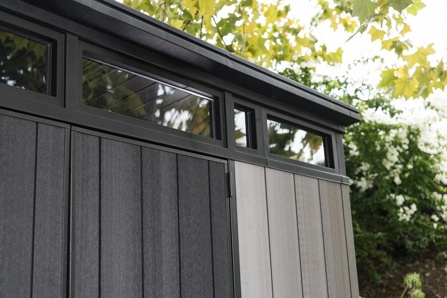 11 x 7 ft Resin Outdoor Storage Shed - Grey & Black Garden Shed Kit for Tools and Patio Storage