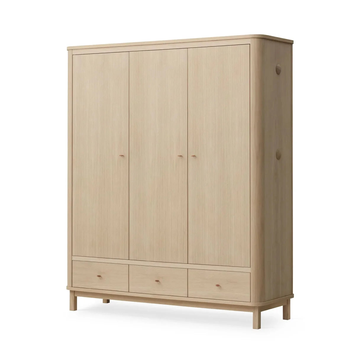 Armoire chêne 3 portes avec penderie, 3 tiroirs et étagères modulables