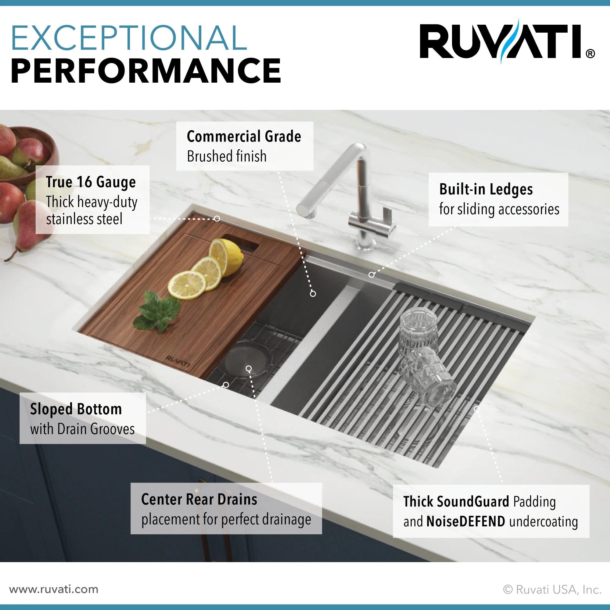 Ruvati RVH8345 Stainless Steel 33" x 10" x 19" Rectangular Undermount Sink