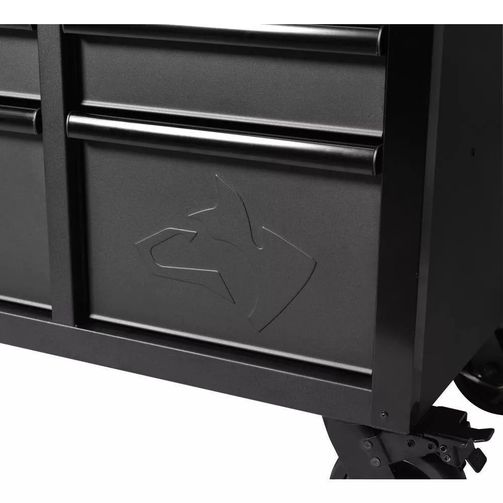 61 Inch 15 Drawer Mobile Workbench - Heavy Duty Steel Tool Cabinet with Wood Top and Power Strip