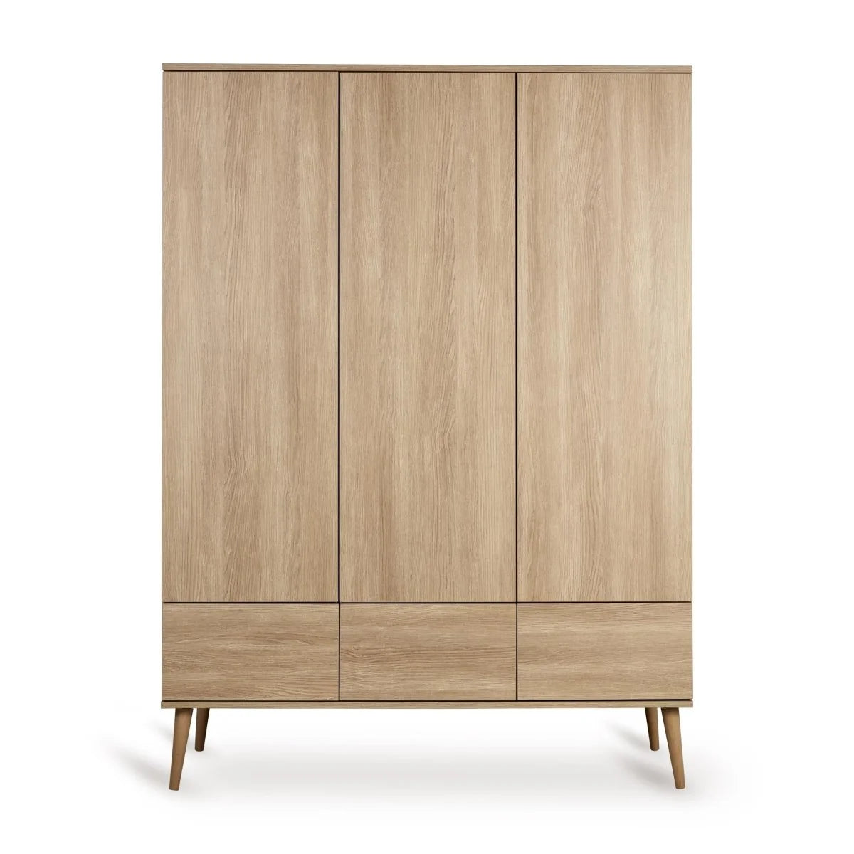 Grande armoire enfant frêne miel 3 portes avec tiroirs et penderies